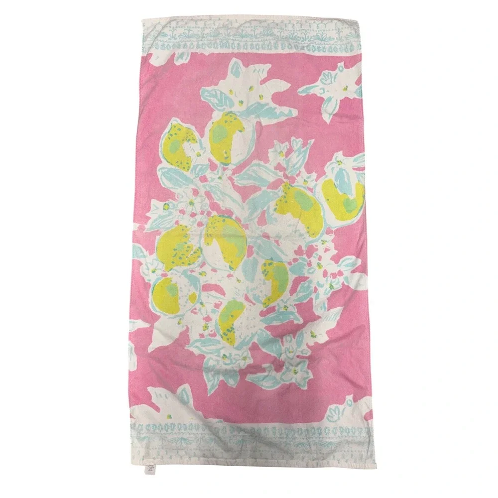 Lilly Pulitzer Pottery Barn Kids Pink Lemonade Beach Towel Cotton Floral GW1